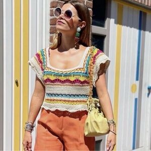 Zara Colorful Striped Crochet Crop Top